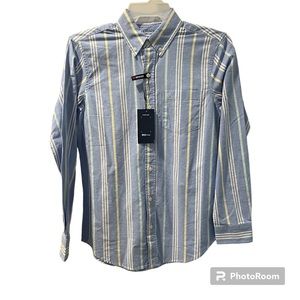 Chaps Men’s Short Sleeve Shirt Stripes Soft Colors New With Tags L Yellow Blue